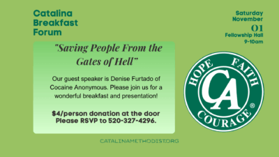 Catalina Breakfast Forum, November 01, 9am, Fellowship Hall