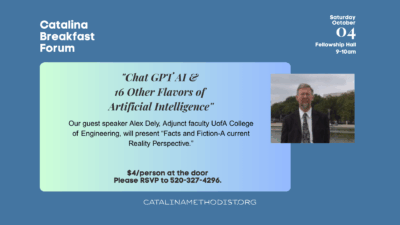 Catalina Breakfast Forum, October 04, 9am, Fellowship Hall