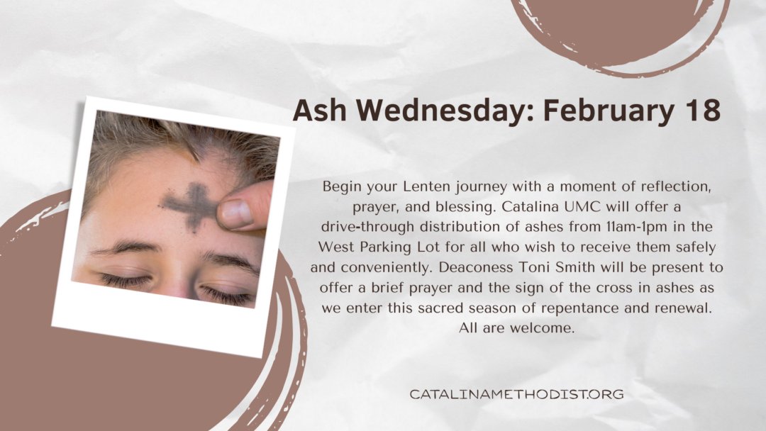 Ash Wednesday, February 18: Drive up Ashes